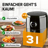 GOURMETmaxx Digitale Heißluft-Fritteuse 1400 W schwarz mit 3 Liter Fassungsvermögen für fettarme Zubereitung verschiedener Speisen.