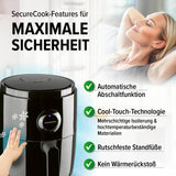 GOURMETmaxx Digitale Heißluft-Fritteuse schwarz mit Automatik, Cool-Touch-Technologie und sicherem Standfuß für fettarmes Kochen.