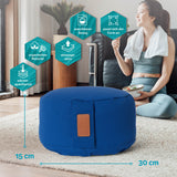 #DoYourYoga Yoga-Kissen Vishnu rund Navyblau, gefüllt mit Bio-Dinkelspelz, waschbar, atmungsaktiv und formanpassend.
