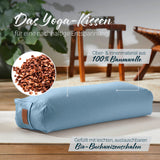 #DoYourYoga Yoga-Bolster Paravati in Hellblau, gefüllt mit Bio-Buchweizenschalen, Bezug aus 100% Baumwolle, 67 x 22 x 13 cm.