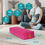 #DoYourYoga Yoga-Bolster Paravati aus Bio-Buchweizenschalen, 67x22x13 cm, waschbarer Bezug, anpassbar, atmungsaktiv, Pink.