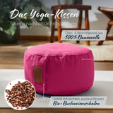 #DoYourYoga Yoga-Kissen Vishnu in Pink, rund 30x30x15 cm, gefüllt mit Bio-Buchweizenschalen, Bezug aus 100% Baumwolle, waschbar und anpassbar.