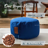 #DoYourYoga Yoga-Kissen Vishnu, rund 30x30x15 cm, navyblau, gefüllt mit Bio-Buchweizenschalen, 100% Baumwolle, abnehmbar und waschbar.