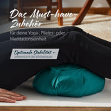 #DoYourYoga Yoga-Kissen Ganesh dunkelgrün, gefüllt mit Bio-Buchweizenschalen, Halbmond 45x30x14 cm für Meditation und Yoga.