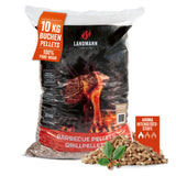 LANDMANN Grillpellets Buchenholz 10 kg, aromatische Holzkohlepellets für vielseitiges Grillen und Räuchern ohne Zusatzstoffe.