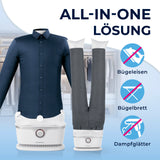 CLEANmaxx Hemdenbügler PRO mit Hosenaufsatz in Weiß/Silber zum vollautomatischen Trocknen und Bügeln von Hemden und Hosen.