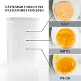 GOURMETmaxx Eierkocher Kompakt 2.0 schwarz/silber mit Messbecher zur Einstellung von hart, mittel und weich gekochten Eiern.