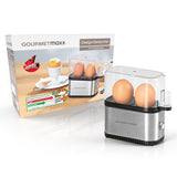 GOURMETmaxx Eierkocher Kompakt 2.0 schwarz/silber für 2 Eier, inkl. Messbecher und Ei-Pick, kompakt und platzsparend.