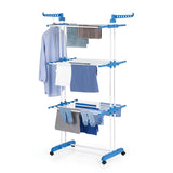 EASYmaxx Wäsche-Tower 1600 mit Rollen, 3 Etagen & 2 Seitenflügeln für 14 Bügel, platzsparender Wäscheständer mit Rollen.