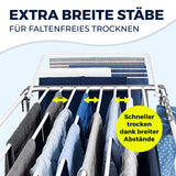 EASYmaxx Falt-Wäscheständer 2500 mit extra breiten Stäben für schnelles, faltenfreies Trocknen und 25m Trockenlänge, roll- und ausziehbar.