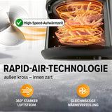 GOURMETmaxx Heißluftfritteuse mit 2,3 l & 1000 Watt zeigt Rapid-Air-Technologie für knusprige Pommes und gleichmäßige Wärmeverteilung.