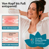VITALmaxx Shiatsu Nackenmassagegerät mit 8 Massagebällen für Schultern & Nacken, entspannte Frau bei sanfter Nackenmassage mit Vorher Nachher Vergleich