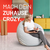 LUMALAND Flexi Comfort Sitzsack Hellgrau medium 142x84 cm ergonomisch weiches Sitzkissen für entspanntes Sitzen im Wohnzimmer.