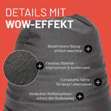 LUMALAND Flexi Comfort Sitzsack Medium Dunkelgrau mit waschbarem Bezug, flexiblem Material und extrastarken Nähten für hohen Komfort.