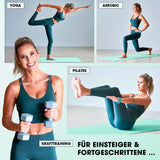 #DoYourFitness Fitnessmatte - In- & outdoor - Yoga, Gymnastik & Co. - 190 x 100 x 1 cm - Türkis mit Frauen bei Yoga, Aerobic, Pilates und Krafttraining.