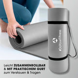 #DoYourFitness Fitnessmatte grau, 183 x 61 x 1,5 cm, rutschfest, leicht zusammenrollbar mit Tragegurt für Yoga und Gymnastik.