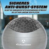 #DoYourFitness Gymnastikball inkl. Ballpumpe Silber 75 cm mit sicherem Anti-Burst-System, belastbar bis 150 kg für Fitness und Reha.