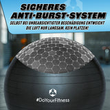 #DoYourFitness Gymnastikball inkl. Ballpumpe schwarz 55 cm mit sicherem Anti-Burst-System für Fitness und Reha bis 150 kg.