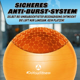 #DoYourFitness Gymnastikball inkl. Ballpumpe, Fitness Sitzball Orange 65 cm mit sicherem Anti-Burst-System, belastbar bis 150 kg.