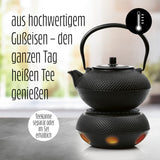 LUMALAND Stövchen aus Gusseisen - schwarzer Teewärmer für Teekannen, feuerfest, stilvoll und praktisch für langanhaltenden heißen Tee.