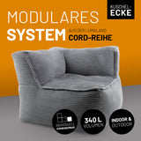 LUMALAND Modulares Eckteil rechts aus der Cord-Reihe, 81x81x70 cm - Bezug soft & waschbar - Grau, modernes Komfortdesign