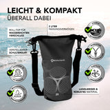 #DoYourOutdoor Dry Bag 2L - Schwarz, wasserdichter, leichter Rucksack mit verstellbarem Schultergurt und robustem Rolltopverschluss.