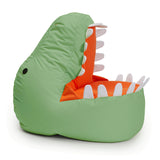 LUMALAND Animal Line Kindersitzsack Dino Pastell Grün, weicher, wasserabweisender Sitzsack mit großem Maul und verstecktem Reißverschluss.
