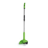 EASYmaxx Akku-Rasentrimmer - Grün mit höhenverstellbarem Griff und integriertem Blumenschutz für einfache Akku-Trimmarbeiten.