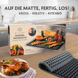 KitchBo Silikon-Backmatte Starter Set 8-tlg. 37x28cm schwarz mit Klicksystem für krosses, fettarmes Backen und zusätzliches Garen.