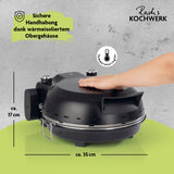 Rachs KOCHWERK Pizza Maker mit wärmeisoliertem Gehäuse für sichere Handhabung und temperaturgeregelten elektrischem Ofen.