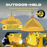 Where Tomorrow - Pop up Wurfzelt für 3 Personen - 10 Sek. Quick-up-Aufbau, wasserfest, leicht, mit zwei Ausgängen und Innentasche.
