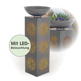 EASYmaxx LED-Dekosäule Beton-Optik mit Pflanzschale Mandala 87 cm Grau mit LED-Beleuchtung und Pflanzschale für Garten und Terrasse.