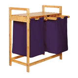 LUMALAND Bambus Wäschekorb mit 2 ausziehbaren Wäschesacken - 73 x 64 x 33 cm - Lila, stilvoll und praktisch für Wäsche.
