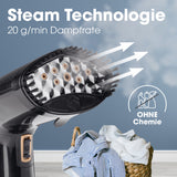 CLEANmaxx 2in1-Dampfbürste mit 20 g/min Dampfrate für schnelles Auffrischen und Entknittern von Hemden und Blusen ohne Chemie.