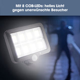 EASYmaxx Solar-Strahler mit Bewegungsmelder schwarz mit 8 COB-LEDs für helles Licht und Schutz vor unerwünschten Besuchern.