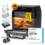 GOURMETmaxx Heißluft-Ofen Digital 12l Schwarz mit 3-in-1 Funktion für Ofen, Grill & Fritteuse und digitalem Touchdisplay.