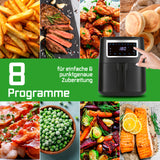 GOURMETmaxx Heißluftfritteuse 4 l mit Touchscreen, 8 Programme für fettarmes Frittieren von Pommes, Steak, Gemüse und mehr.