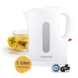 GOURMETmaxx Wasserkocher 1l - weiß/grau, kabellos mit Wasserstandsanzeige, automatische Abschaltung und rotem Betriebslicht.