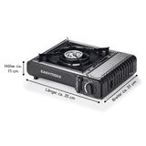 EASYmaxx Gaskocher tragbar 2500W Schwarz mit stabilem Ganzmetallgehäuse, stufenloser Regulierung und automatischer Piezozündung.