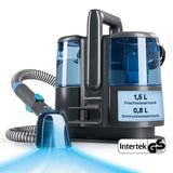 CLEANmaxx Polster- & Teppichreiniger Pro Power 3in1 mit 1,5L Frischwasser- und 0,8L Schmutzwassertank für gründliche Reinigung.