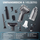 CLEANmaxx 3-in-1-Akkusauger mit Zubehör zeigt Handstaubsauger, Düsen, Bürsten, Vakuumieraufsatz und USB-Ladekabel.