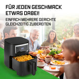 GOURMETmaxx Heißluftfritteuse 4 l mit Touchscreen, Timer und Shake-Reminder perfekt für fettarmes Frittieren und vielseitige Gerichte.