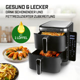 GOURMETmaxx FryUp Vertikale Doppelkammer-Heißluftfritteuse mit 10 L Volumen und 2800 Watt für fettreduziertes gesundes Garen.