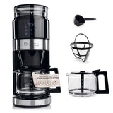 Barista Filterkaffeemaschine Grind mit Mahlwerk, LED-Touchdisplay & Timer, inkl. permanentem, waschbarem Filter und Glaskanne.