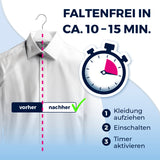 CLEANmaxx Hemdenbügler PRO STEAM + Hosenaufsatz zeigt faltenfreies Hemd in ca. 10-15 Min mit Timer und einfacher Bedienung.