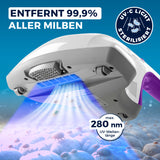 CLEANmaxx Milbensauger Vibration mit UV-C-Licht entfernt 99,9 % Milben, inklusive 2 Ersatz-EPA-Filtern für hygienische Reinigung.