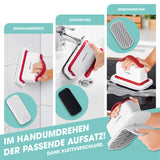 CLEANmaxx Akku-Scheuerbürste weiß/rot mit wechselbaren Aufsätzen für verschiedene Reinigungsbereiche und einfachen Handgebrauch.