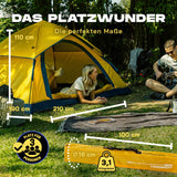 Where Tomorrow - Pop up Wurfzelt für 3 Personen - 10 Sek. Quick-up-Aufbau in Gelb, wasserfest, leicht und geräumig für Outdoor-Abenteuer.