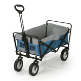 EASYmaxx Bollerwagen faltbar - blau/grau mit stabilem Stahlrahmen, witterungsbeständigem Bezug, 360° drehbaren Rädern und Teleskopgriff.