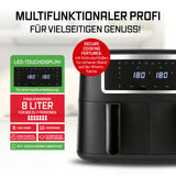 GOURMETmaxx Doppelkammer-Heißluftfritteuse 2 x 4 L mit Touchdisplay, Timer, 10 Programme und sicherem Antirutschfuß.